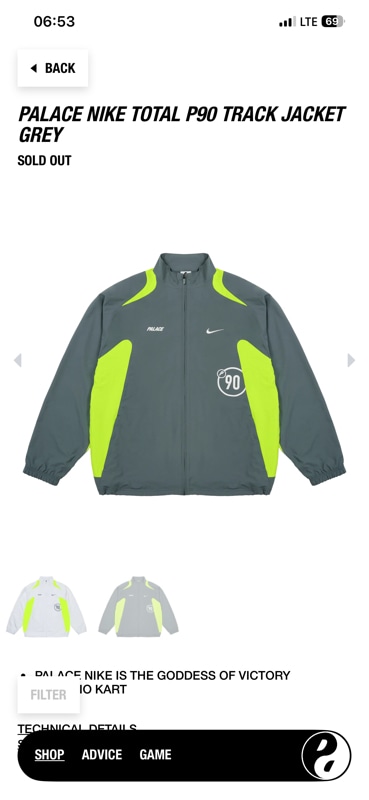 PALACE NIKE TOTAL P90 TRACK JACKET GREY