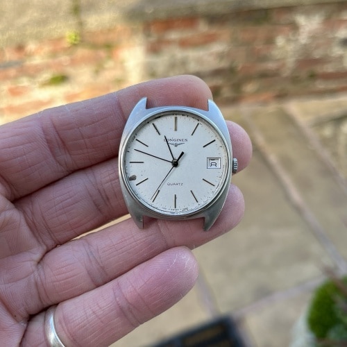 Vintage 1970s Longines C shape 729 textured dial quartz watch