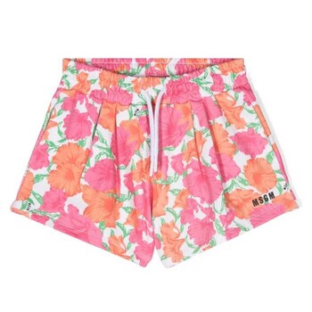MSGM Kids Floral Print Cotton Shorts