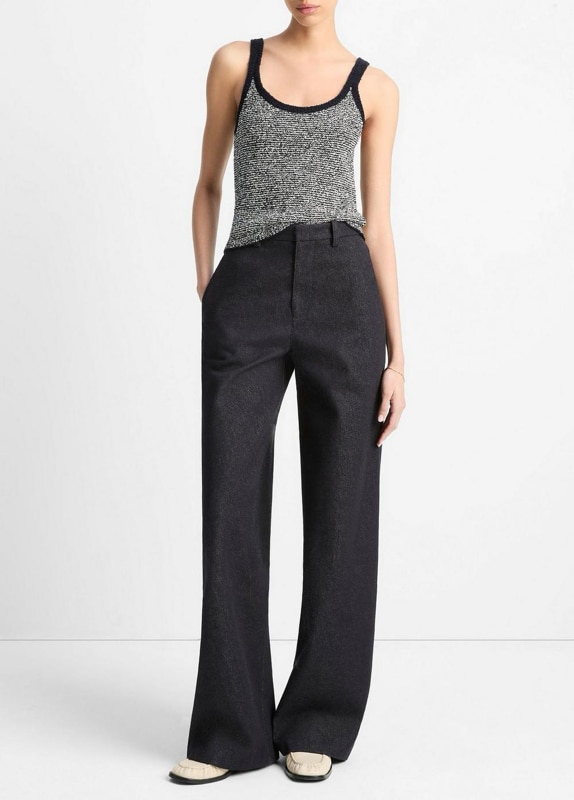 Italian Cotton High-Waist Wide-Leg Pant