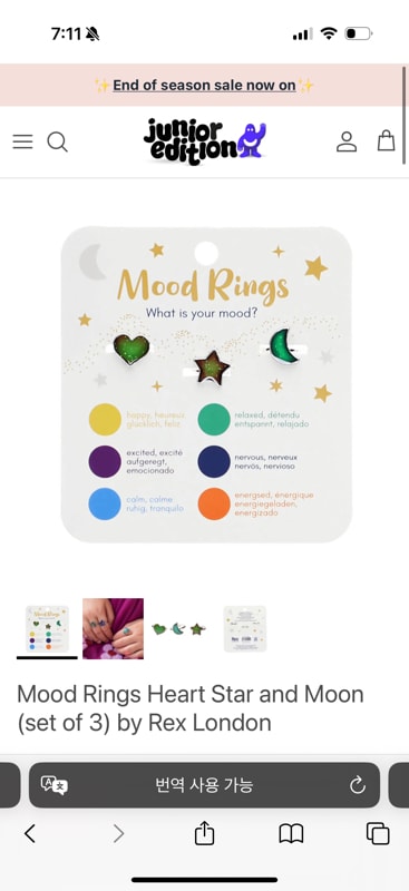 Mood Rings Heart Star and Moon (set of 3) by Rex London