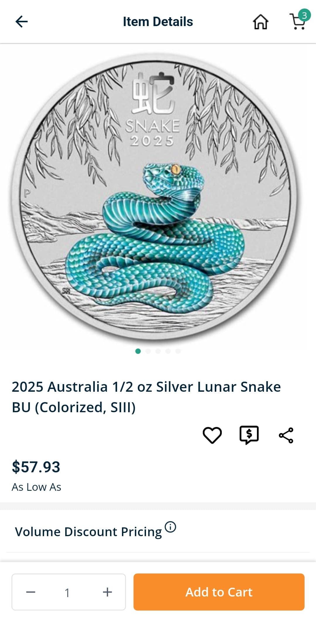 Legal Tender Silver Bullion 1/2 oz Australia Luna Snake 2025