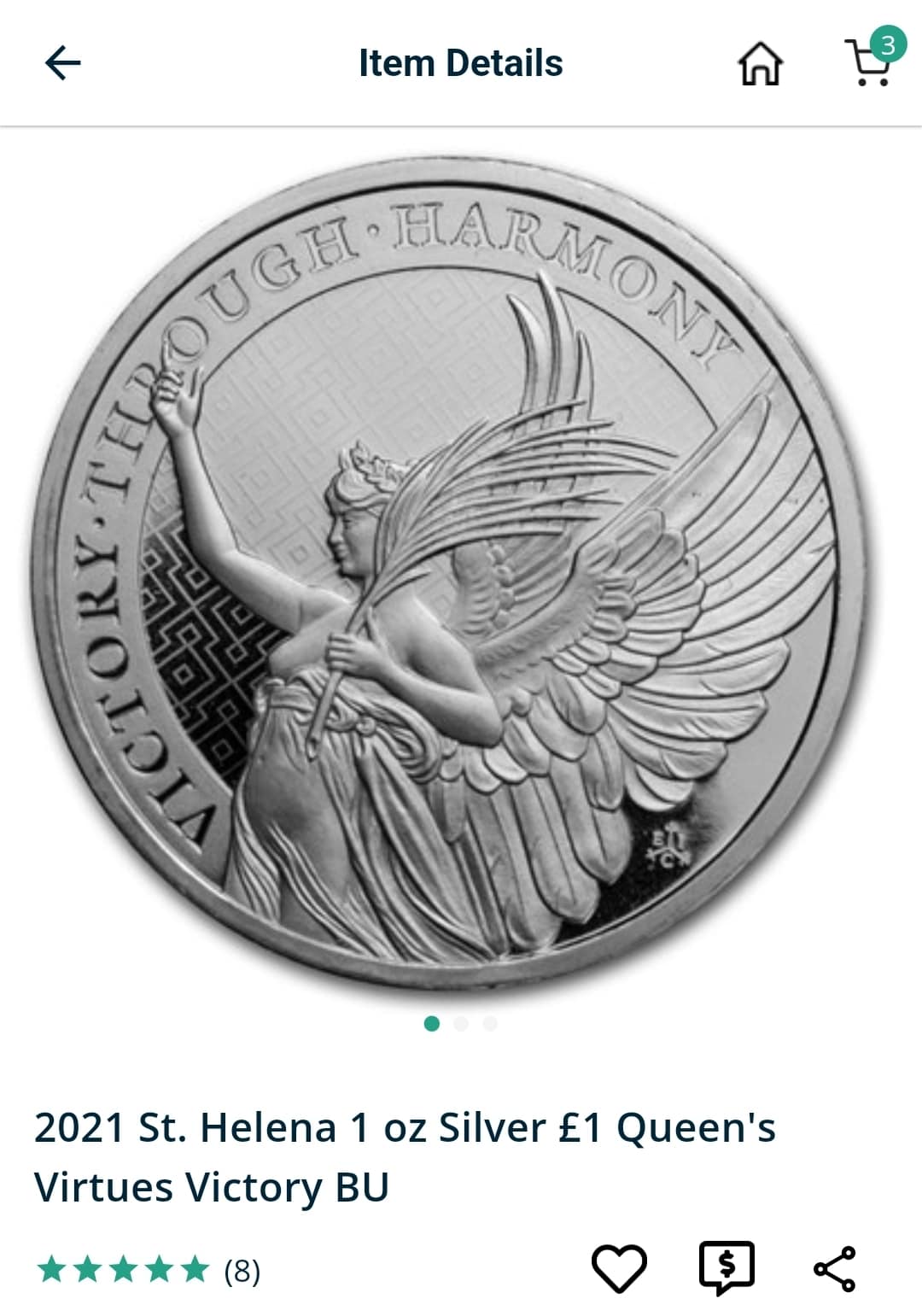 Legal Tender Silver Bullion Coin 1 oz St. Helena Queens Virtue