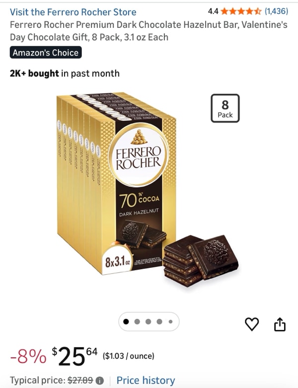 Ferrero Rocher Premium Dark Chocolate Hazelnut Bar