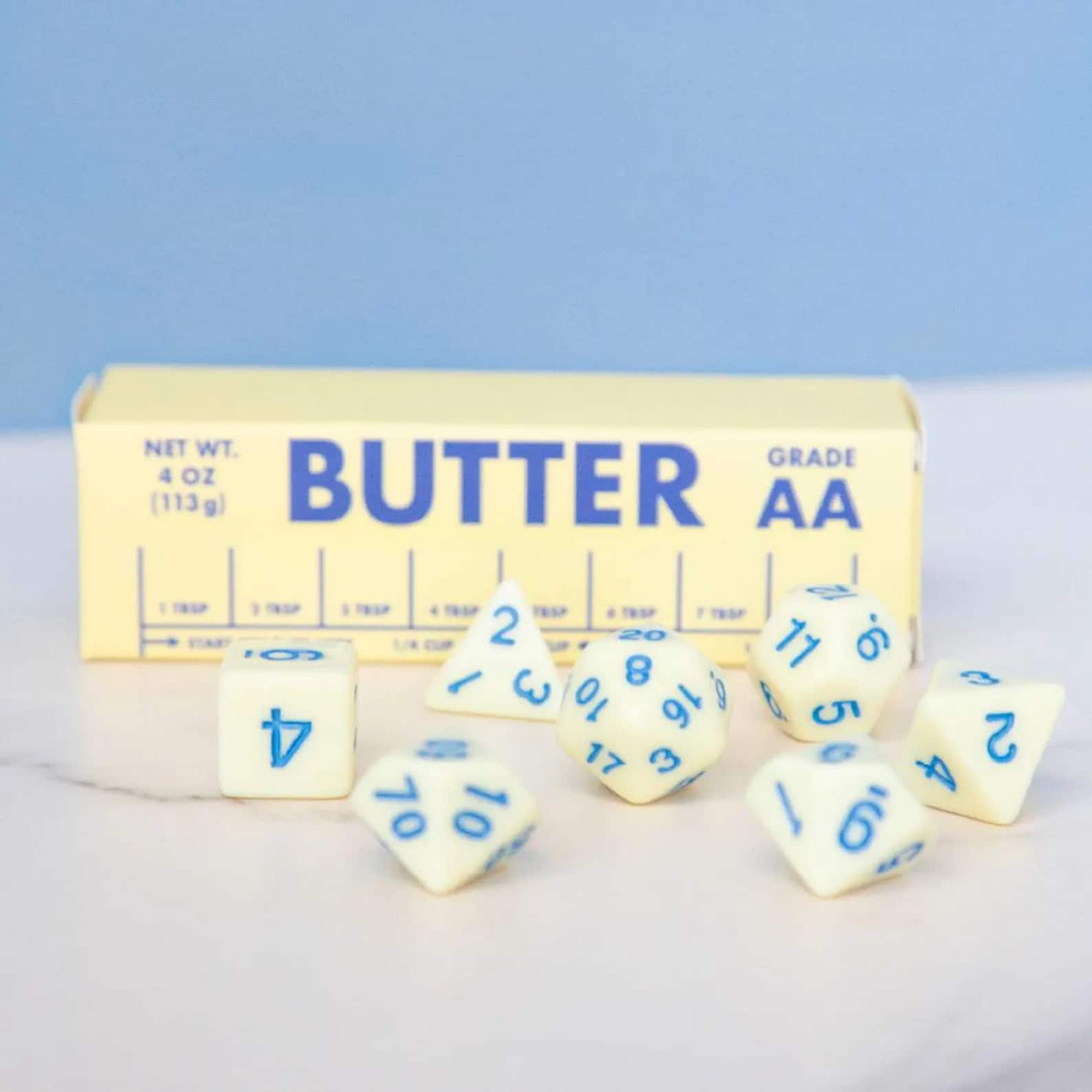 Butter Dice Set - Yellow Resin RPG Dice with Blue Numbers   Cute DandD Dice