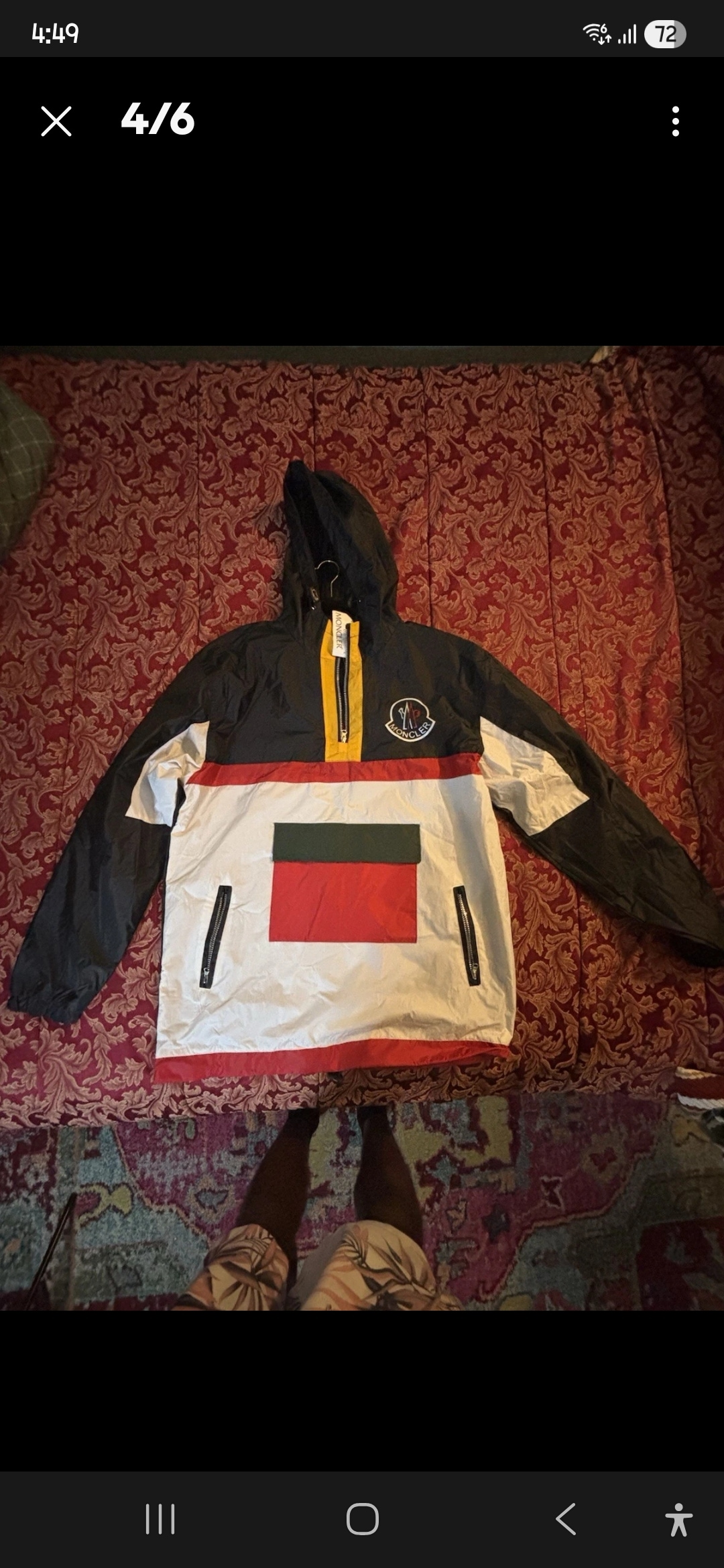 moncler mens hooded windbreaker jacket colorblock black white red yellow green