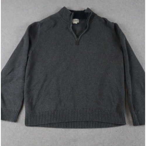 LL Bean Sweater Mens Large 1/4 Zip Pullover Knit Mock Neck Gray Long Sleeve