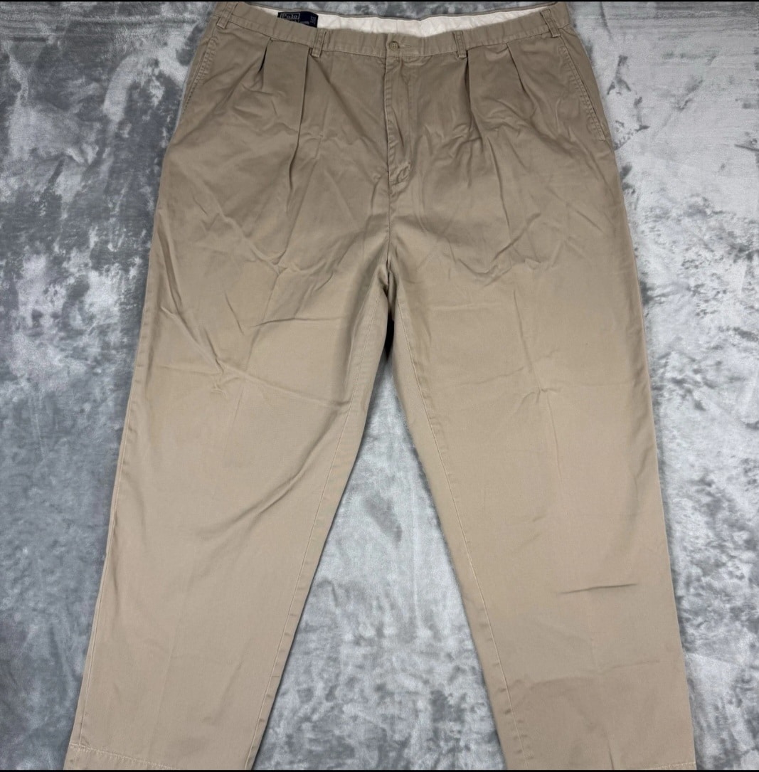 Polo Ralph Lauren Mens Andrew Pants Classic Chino Pleated Khaki 46Bx32