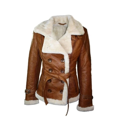 Double Breasted Real Leath Winter Coat