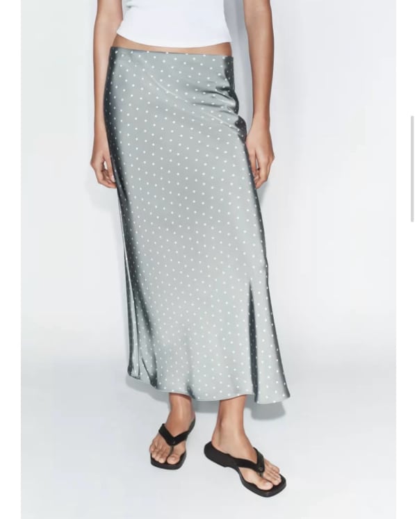 Dot satin midi skirt