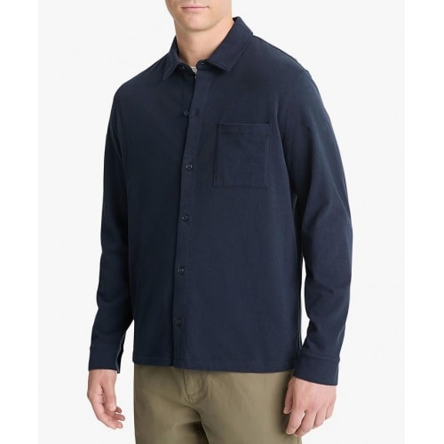 Mens Sueded Jersey Long Sleeve Button Down, Coastal, X-Large