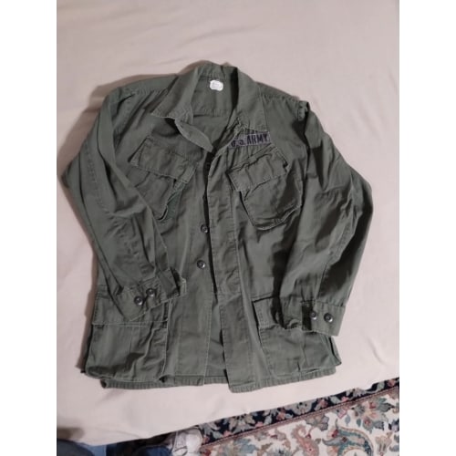 Vintage 60s US Army OG-107 Jungle Jacket Tropical Slant Poplin Vietnam Small Reg