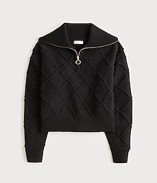 Popcorn stitch quarter zip sweater in vintage wool