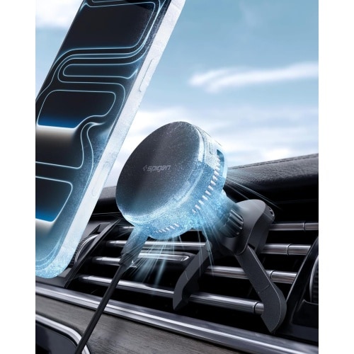 Spigen Cryomax MagFit Qi2.2 25W MagSafe Car Mount Wireless Charger [Ultra-Fast Charging Function w/Active Peltier Cooling] (Requires 45W Charging Adapter) Compatible with iPhone 17 16 15 14 13 Series