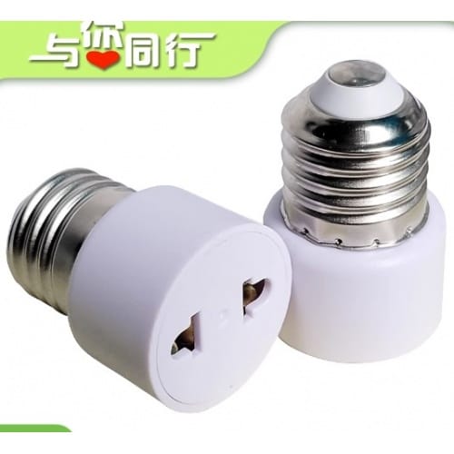 美规插E27转国标二插两圆两扁灯头万向老化转换螺口灯座灯架