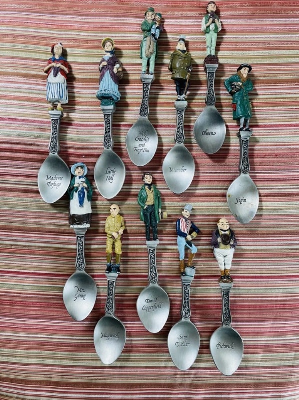 Charles Dickens Christmas Carol Pewter Collectable Spoons Lot Of 11