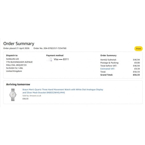 Braun Mens Quartz Three Hand Movement Watch