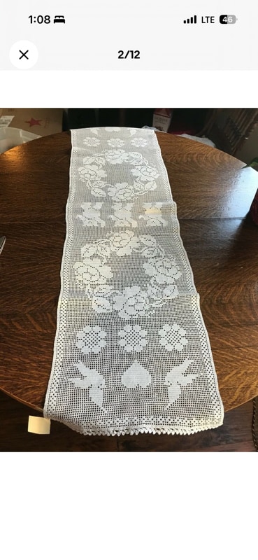 14 X 48 RUNNER  /  HEARTS CHAUBS TEDDY BEARS ROSES hand crocheted 1 of 2