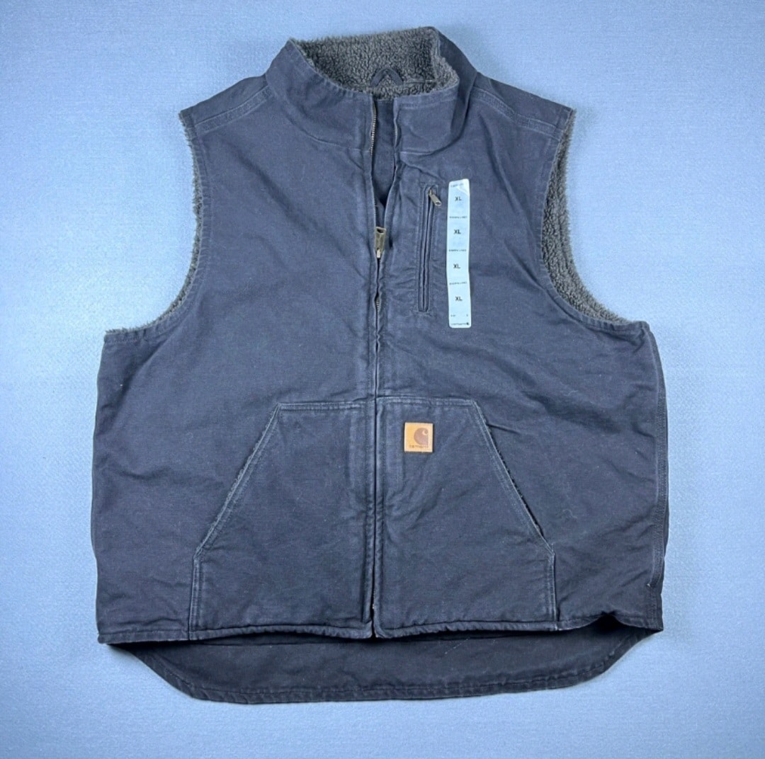 NWT Carhartt Mens V33-001 Sherpa Lined Mock Neck Duck Vest Shadow Grey XL