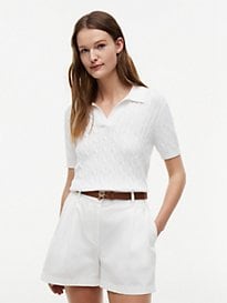 Short-Sleeve Cable Knit Sweate