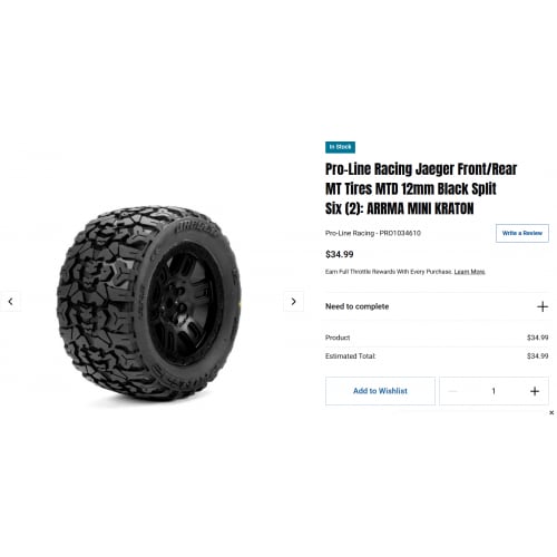 Pro-Line Racing Jaeger Front/Rear MT Tires MTD 12mm Black Split Six (2): ARRMA MINI KRATON
