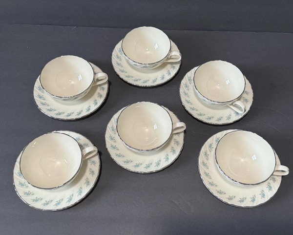Lenox Rosedale Tea Cups and Saucer Set of 6 Platinum Trim Vintage USA