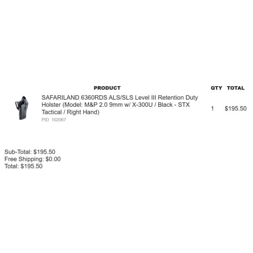 SAFARILAND 6360RDS ALS/SLS Level III Retention Duty Holster (Model: MandP 2.0 9mm w/ X-300U / Black - STX Tactical / Right Hand)
