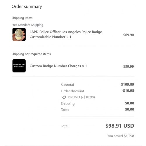 LAPD Police Officer Los Angeles Police Badge Customizable Number