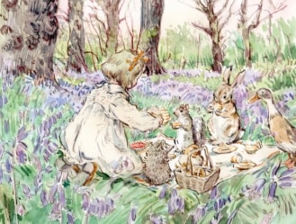 Picnic in Bluebell Wood print a4