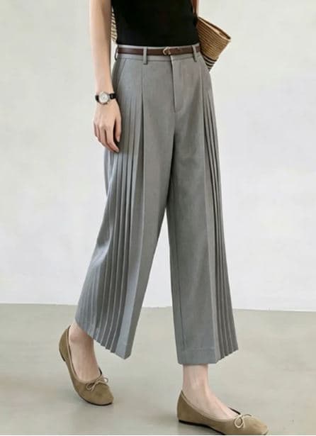 灰色通勤高腰阔腿裤女2026年夏季新款宽松百搭气质直筒休闲九分裤
