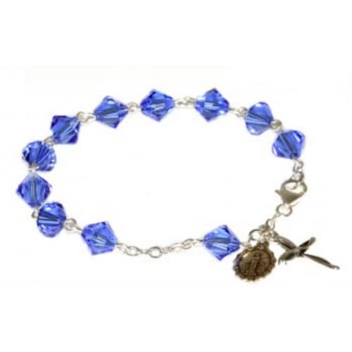 Sapphire Austrian Crystal Sterling Silver Rosary Bracelet (September)