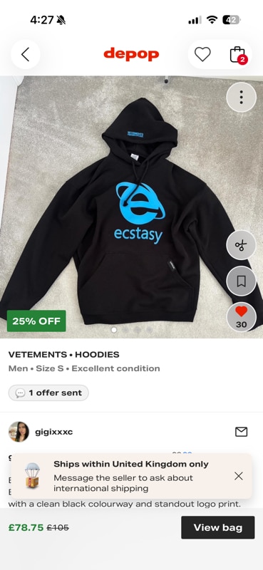 VETEMENTS ECSTASY HOODIE
