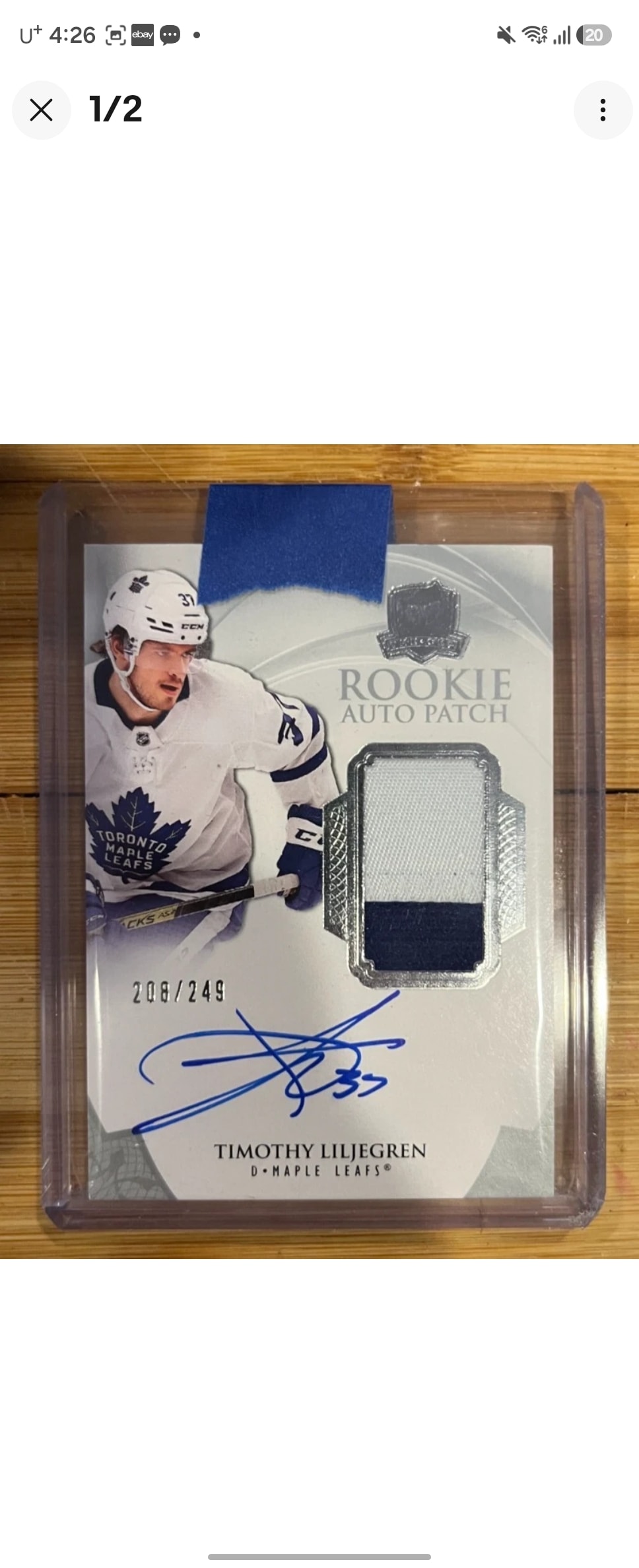 Timothy Liljegren 2020-21 UD The Cup Rookie Auto Patch /249 Maple Leafs RPA