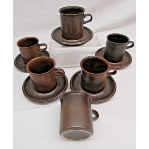 11pc Vintage MCM ARABIA Finland RUSKA coffee tea cups saucers, brown