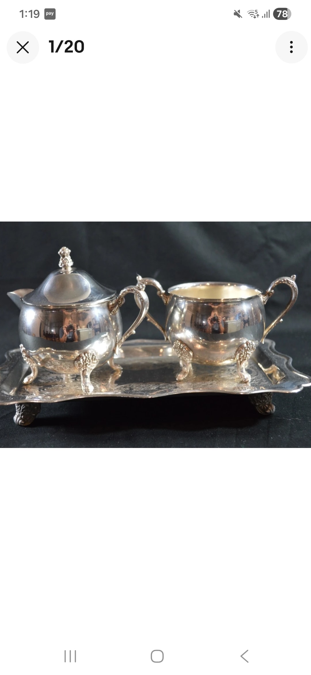 Vintage Leonard Silverplate Creamer Sugar Bowl Footed Tray Ornate 3-Piece Set