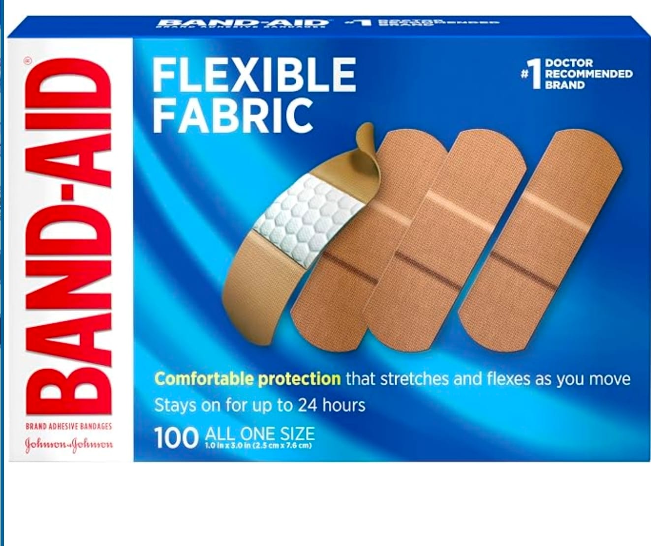 BAND-AID Brand Flexible Fabric Adhesive Bandages, All One Size, 100 Count