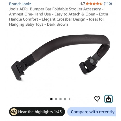 Joolz AER+ Bumper Bar Foldable Stroller Accessory