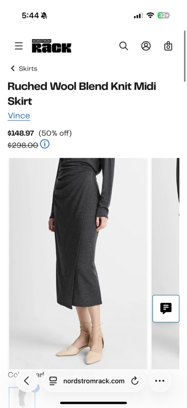 Ruched Wool Blend Knit Midi Skirt