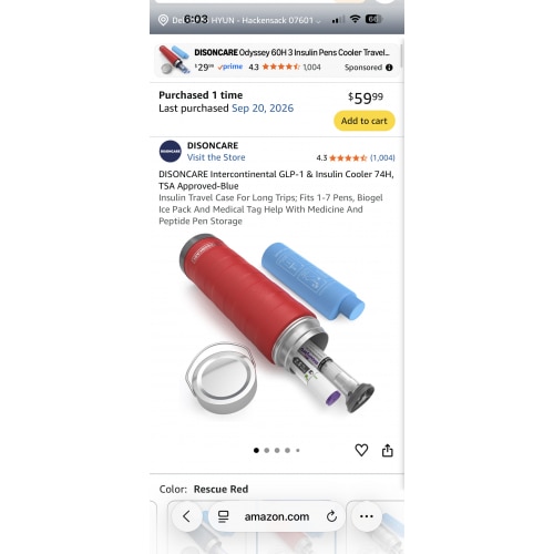 Intercontinental GLP-1 and Insulin Cooler 74H, TSA Approved