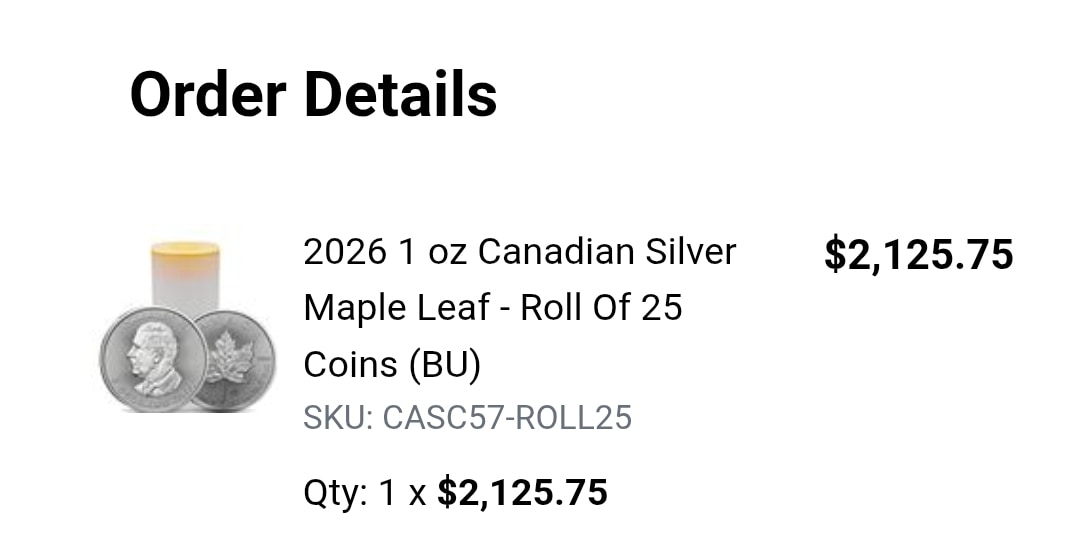 Canada Maple Silver Coin Bullion 25 oz 1 Tube