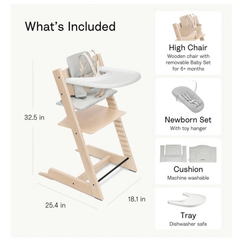 Stokke Tripp Trapp High Chair, Newborn Set, Baby Set, Cushion and Tray Bundle