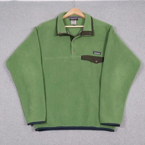 Vintage Patagonia Synchilla Mens Small Green Snap T Pullover Fleece Sweater