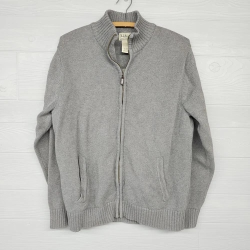 Vintage LL Bean Gray Full Zip Knit Mock Neck Sweater