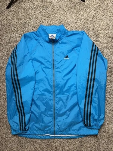 Vintage Adidas Track Windbreaker 90s Mens Size Large Nylon Y2K Jacket Teal Blue