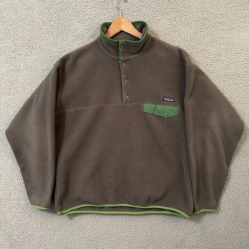 Vintage Patagonia Synchilla Snap T Fleece Pullover Mens Large Gray Green Outdoor READ