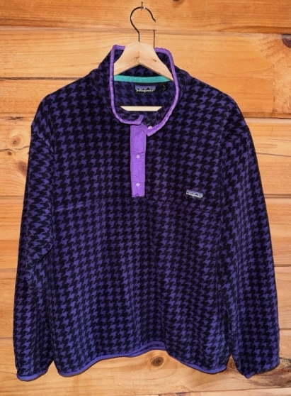 Vintage Patagonia Jacket Mens L Purple Houndstooth Snap-T Pullover USA 90s RARE
