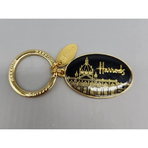 Harrods London Keychain Gold Tone and Black Enamel Skyline Souvenir Keyring