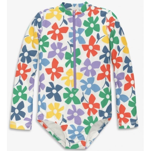 kids long sleeve one-piece rash guard rainbow blooms