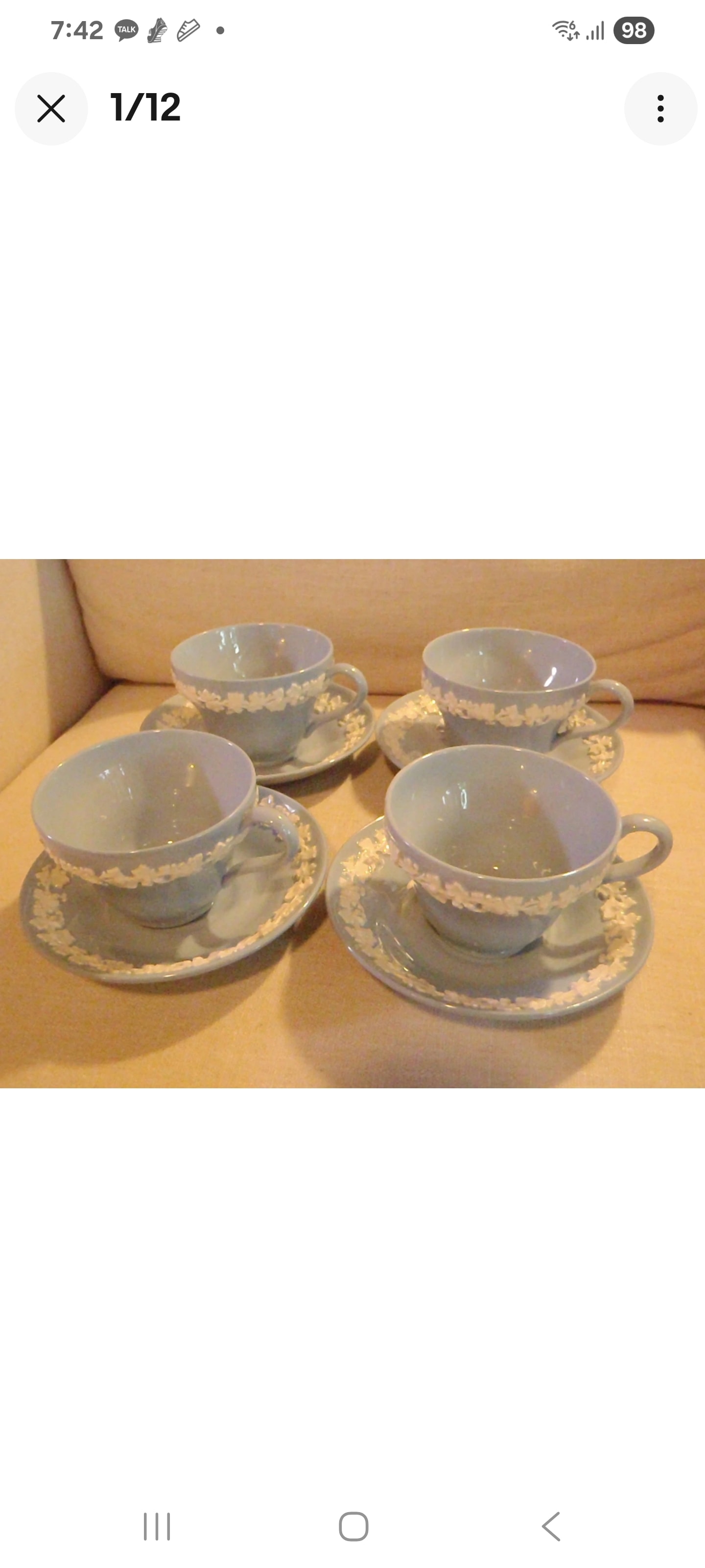 3 Wedgwood Queensware Cream on Lavender (blue) CUPS  SAUCERS EXCELLENT SET