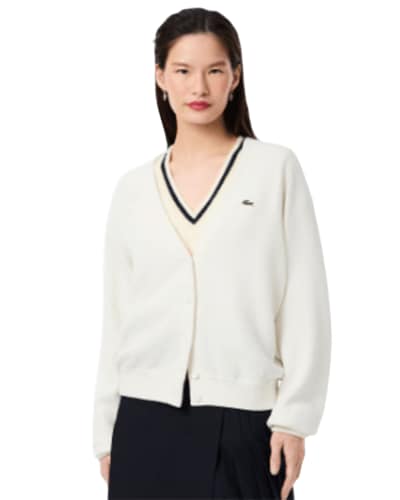 라코스테) 우먼 V넥 모스스티치 코튼 가디건 $107.99